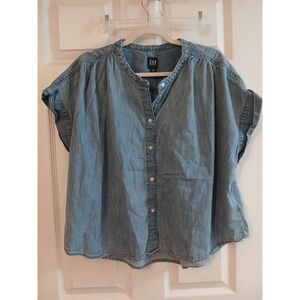 Vintage GAP Denim Shirt Button Up Short Sleeve Top Size XL Blue Jean